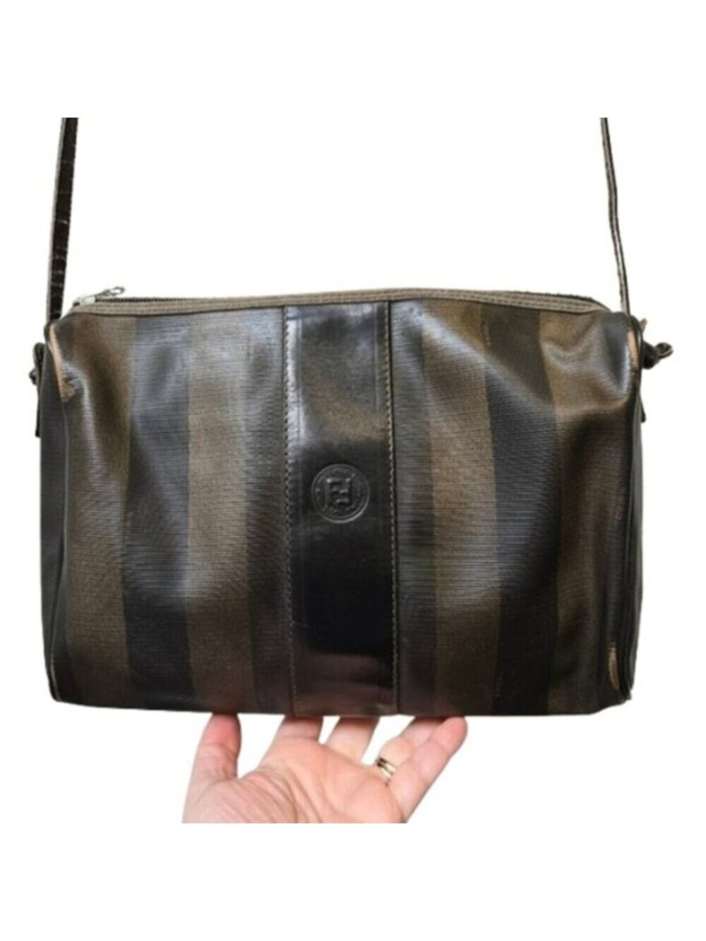 Vintage Fendi Women's Pequin Striped Coated Canvas Crossbody Bag